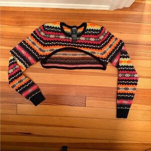 Anthropologie Multicolor Patterned Crop Top Balero Sweater